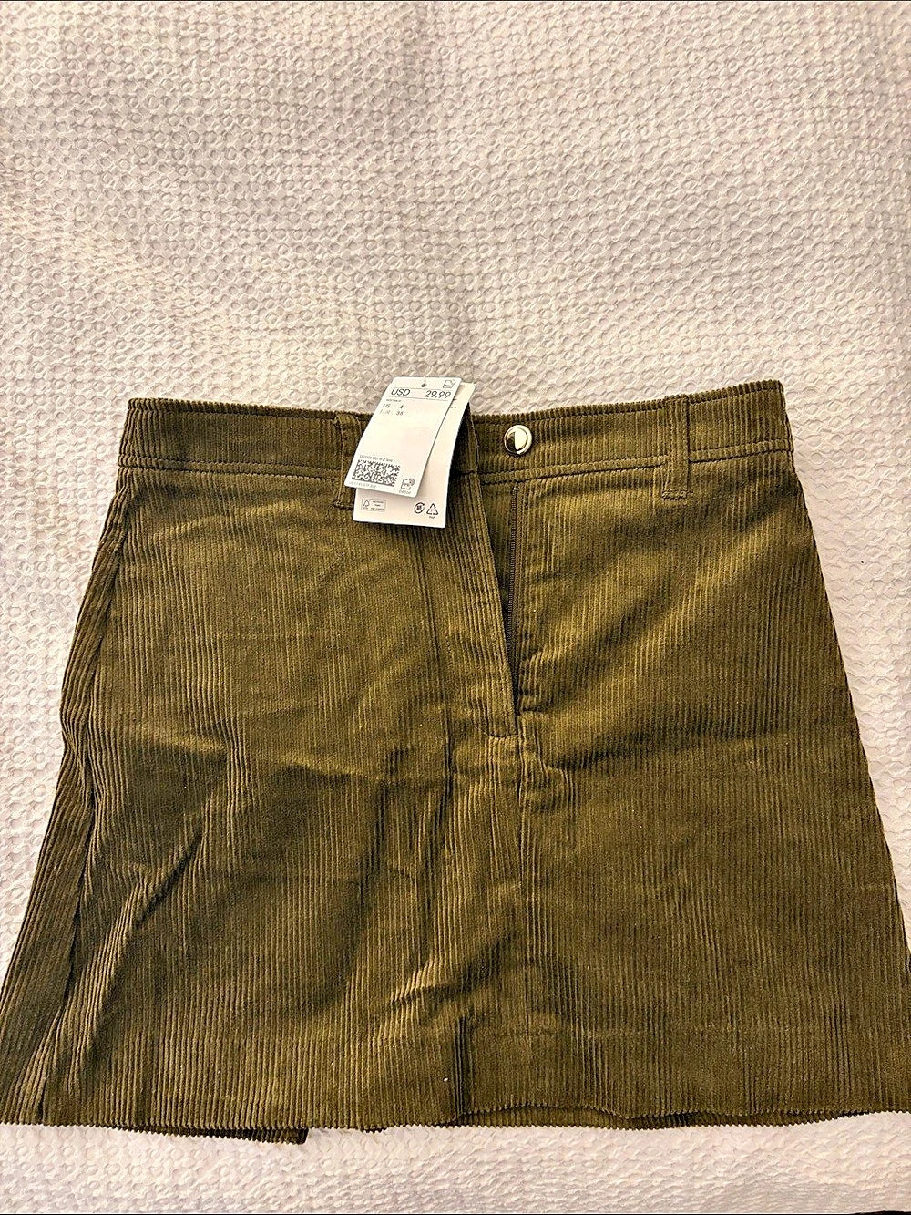H&M Cotton Corduroy Mini Skirt Green
